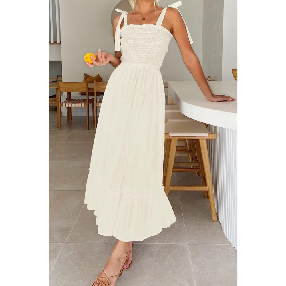 ZESICA Summer Boho Spaghetti Strap Square Neck Ruffle A Line Beach Maxi Dress